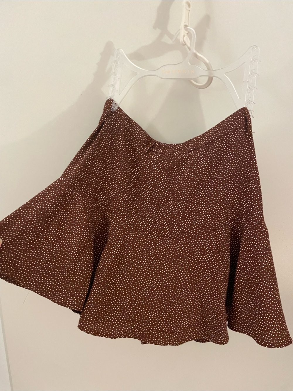 Stradivarius Brown Mini Skirt with White Micro Dot Print